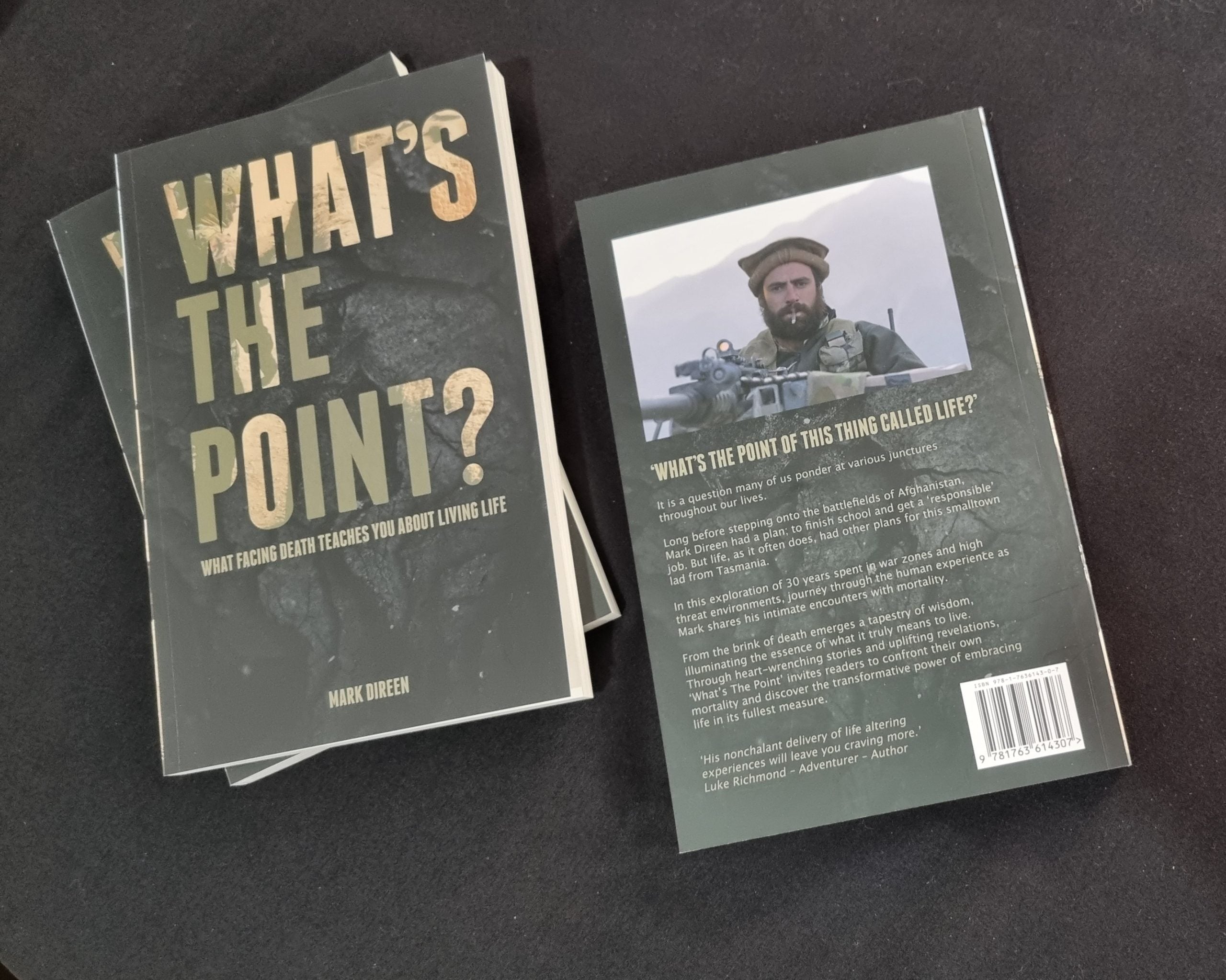 Signed SAS book titled Whats The Point by Mark Sheen with front and back covers visible