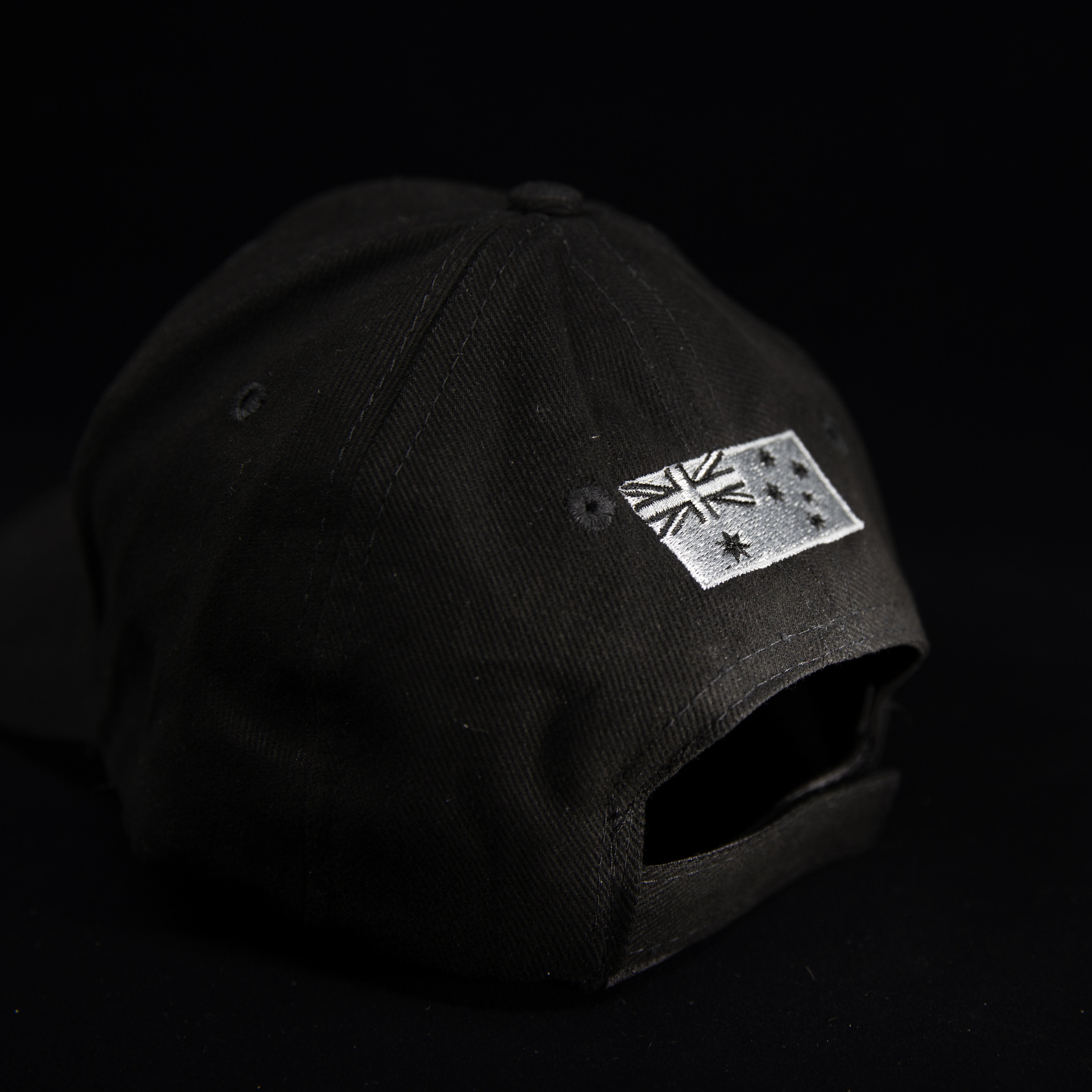 Black ninesixfour Australian SAS cap with embroidered patch on the back and adjustable strap