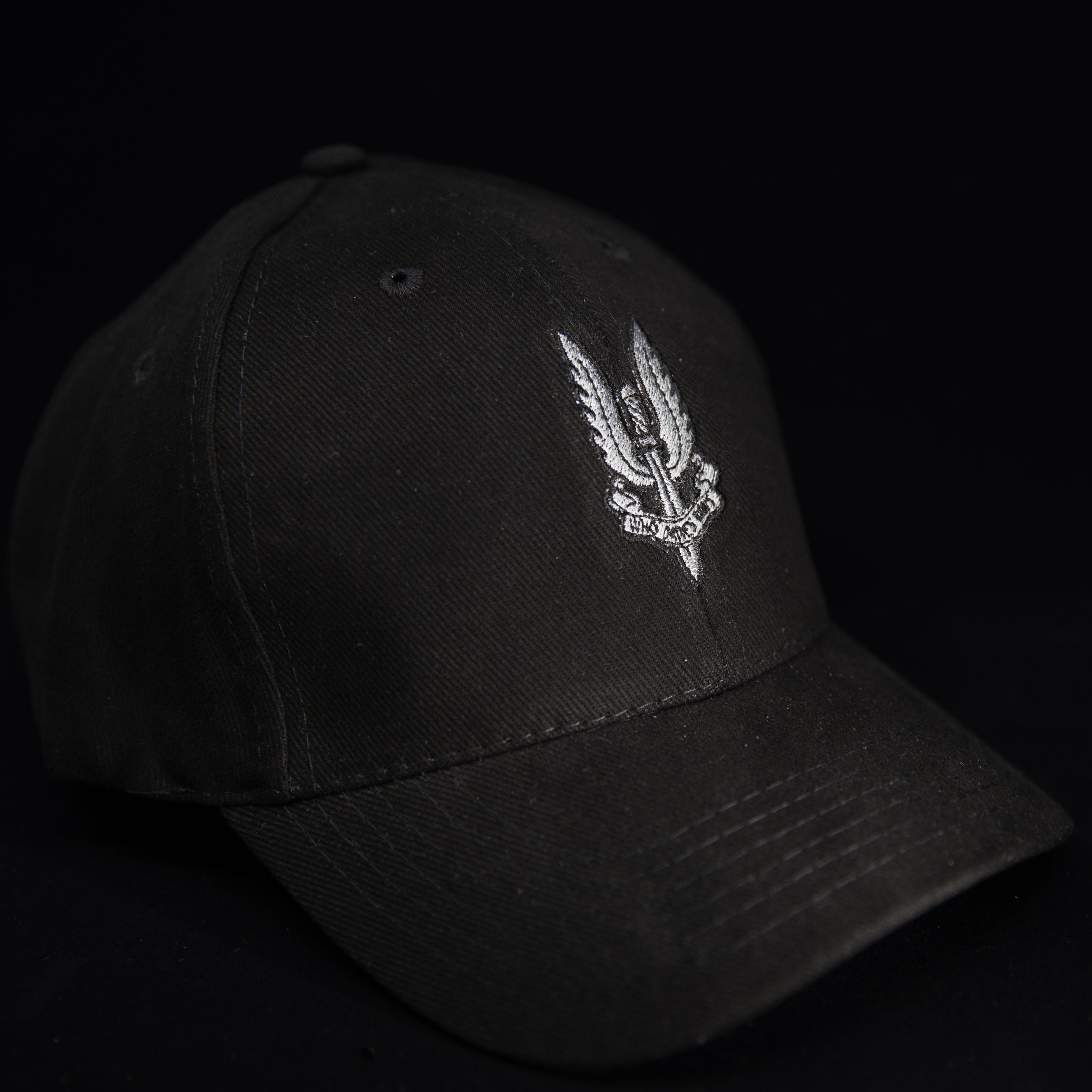 Black Australian SAS cap by ninesixfour with embroidered white emblem on front panel