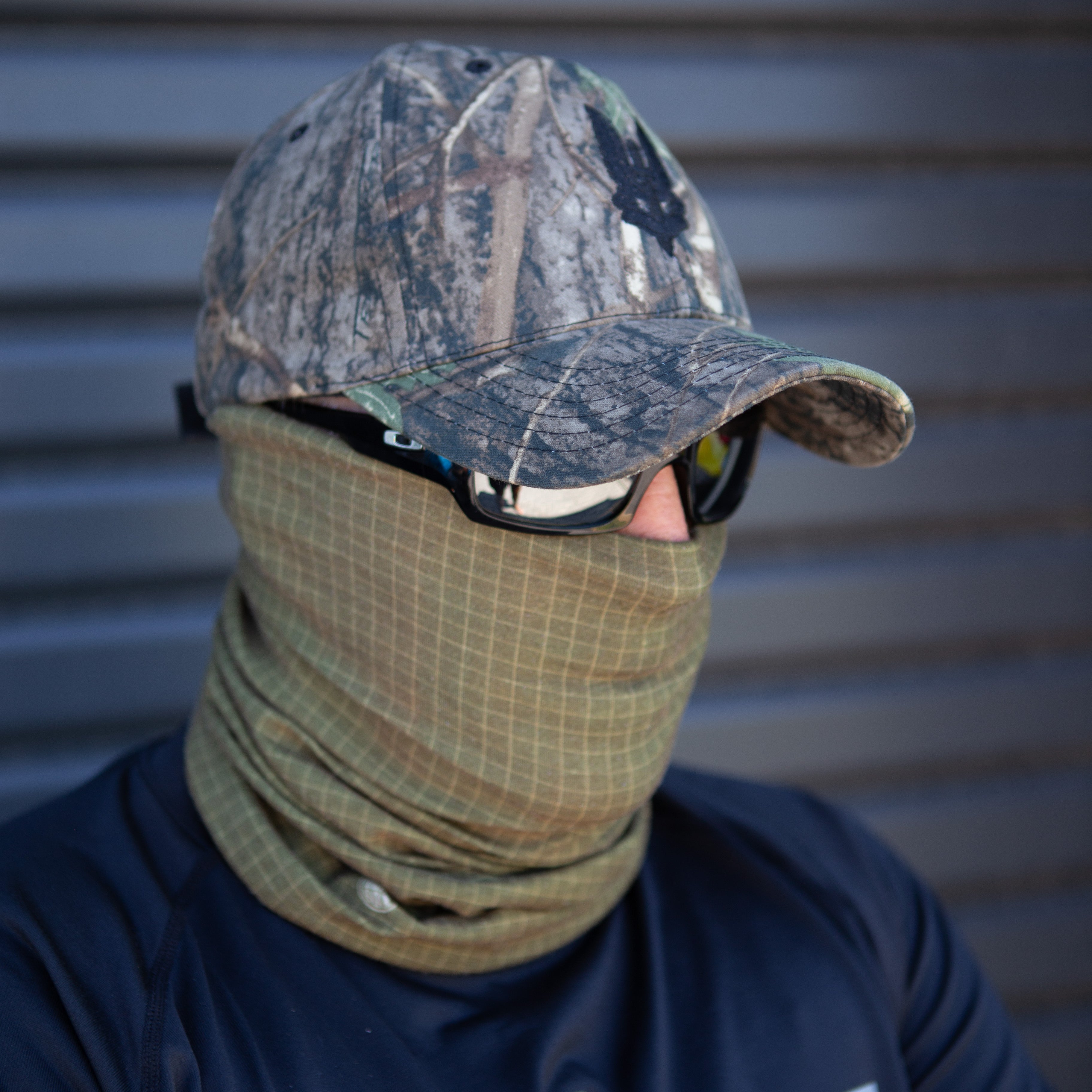 Camouflage Australian SAS cap by ninesixfour worn with tactical sunglasses and neck gaiter
