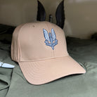 Tan Australian SAS cap by ninesixfour with embroidered winged dagger emblem on front