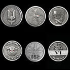 Six silver Australian military challenge coins with detailed engraved insignias and symbols