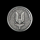 Special Air Service Regiment metal coin with winged dagger emblem and who dares wins inscription